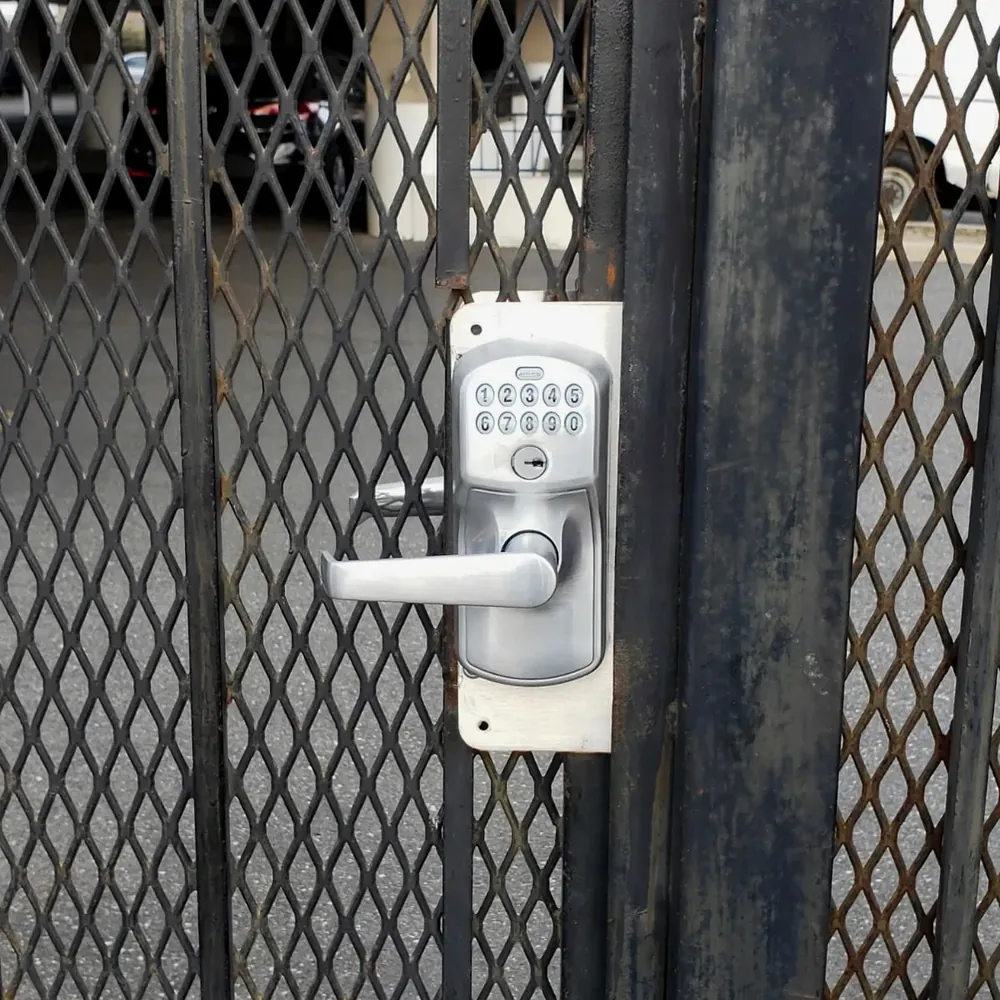 Lock on a metal security gate