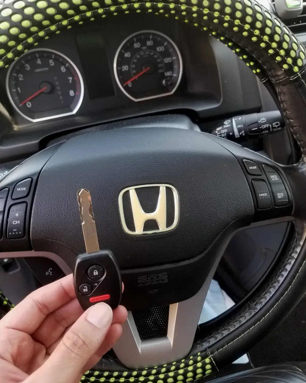 New Honda remote head key held at the steering wheel after a job in East Rockaway, NY