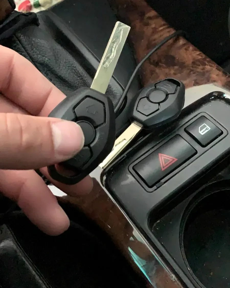 New BMW key with the original key inside the car after a job in Freeport, NY